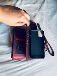 Burgundy Wallet And Phonecase with Straps iPhone15