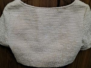 Korean Cream Top With Big Pearl Buttons Like New