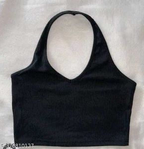 Black Halter Knit Top