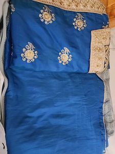 Golden Work Blue Saree