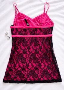 Pink &amp; Black Lace Cami Top y2k