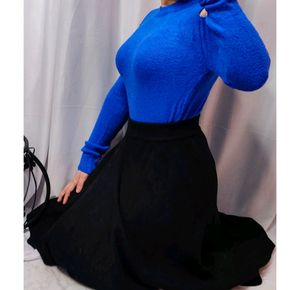 Black Woolen Asymmetric Skirt