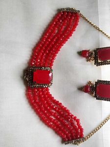 Red Beaded Jewellery Set