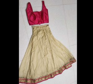 Cream Colour Netted Skirt With Blouse