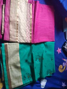 Pink And Green Saree (Pack Of 2)