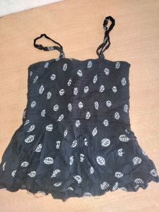 Leaf Print Black Tank Top