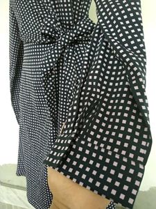 Checkered A Line Tie Knot Dress