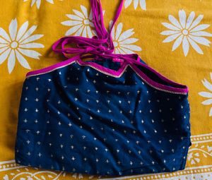 Navy & Gold Star Halter Choli With Lehenga