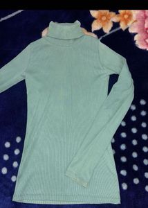 Mint Green And Black Turtleneck Top