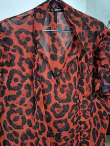 Shein Leopard Print Ruffle Blouse
