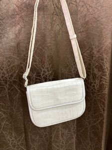 White Croc Embossed Shoulder Bag