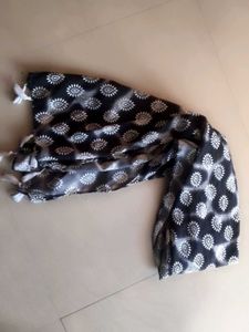 Elegant Black Printed Scarf with Tassels