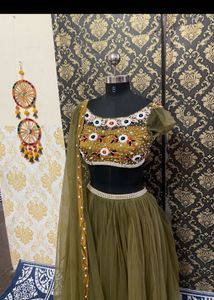 Olive Green Embellished Lehenga