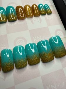 (Sale)Golden Glittery Press On Nails Square-medium