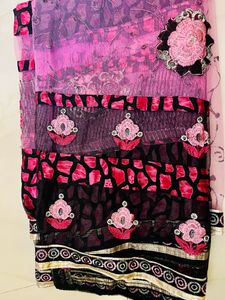 A Beautiful Pink Black Combination Floral Saree