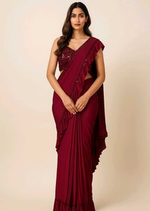 Stylish Ready-to-Wear Ruffle Satin Saree