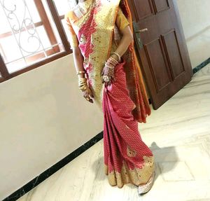 Pink N Golden Cut Work New Saree First Time Wore .
