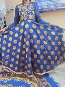 Elegant Blue &amp; Gold Anarkali Kurta