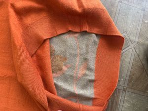 Orange Knit Sleeveless Floral Sweater