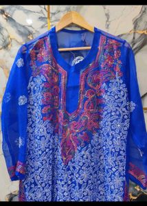 NEW Blue chikan Embroidered Kurta XL