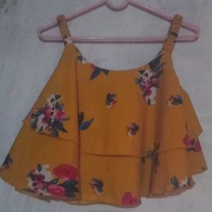 Floral Yellow Cold Shoulder Top