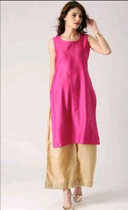 Libas women pink &amp; golden block print layered A-line kurta