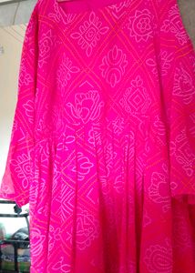 Women Pink Bandhani Style Gown