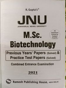 JNU MSC Biotechnology Entrance Exam Book With Previous Years Papers(Solved)