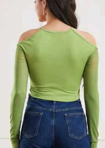 Green Cutout Long Sleeve Top y2k