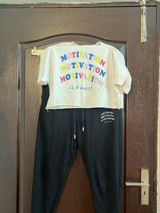 Motivation Black Joggers And Boxy tshirt