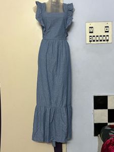 Branded Pinterest Blue Ruffle Maxi Dress