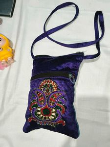 Embroidered Velvet Sling Bag