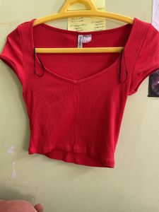 Red Ribbed Crop Top