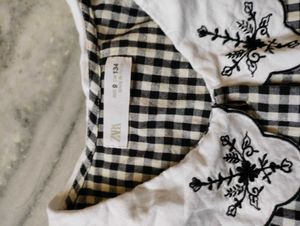 Zara Girls Gingham Embroidered Collar Top