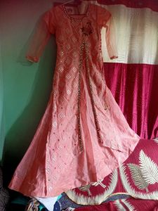 Elegant Pink Embroidered Flared Gown