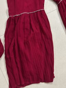 Red Mirror work lehanga with flared bottom and net