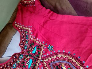 Red Cotton Lakhnavi Kurti