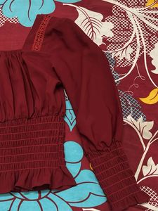 Burgundy Smocked Peplum Top