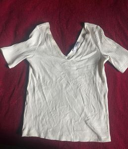 Mango Ribbed V-Neck Top