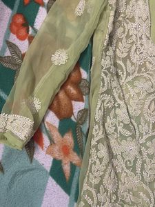 Price Drop Elegant Green Lucknowi Kurta chikankari