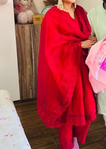 Maroon Anarkali Suit With Organza Dupatta