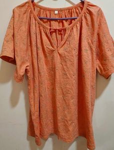 Embroidered Peach  Top with bell sleeves