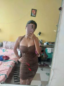 Brown Ruched Bodycon Dress