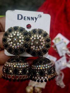Black & Gold Jhumka Earrings