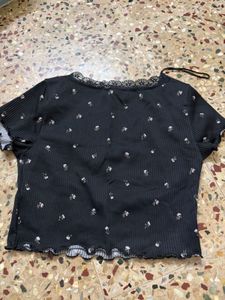 Floral Lace Trim Crop Top