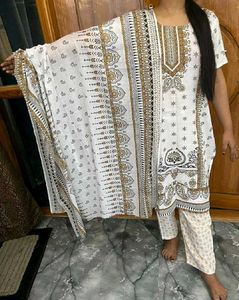 White Printed Kurta Set