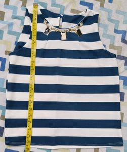 Blue &amp; White Top With Attached Necklace