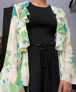 Floral Ruffle Sheer Top