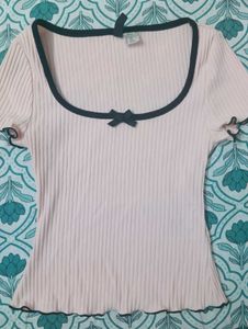H&M Baby Pink Overlock Ribbed Top