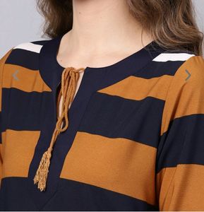 Sassafras Rustybrown And Navyblue Striped Dress, Bustsize-36